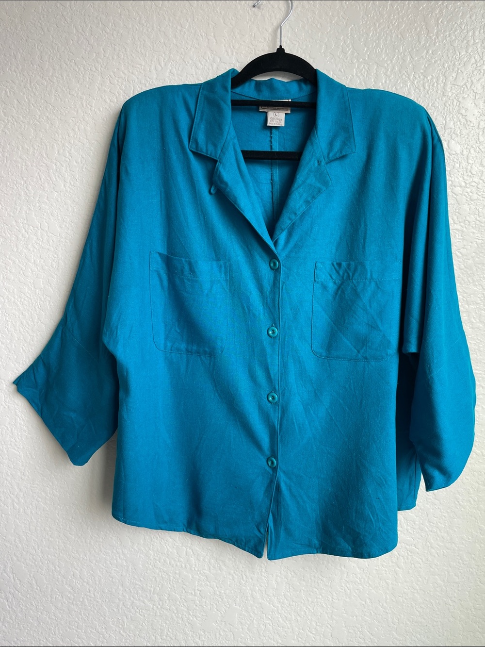 Naturelle by George Georgiou Teal Raw Silk Blouse and Skirt • Vintage - L